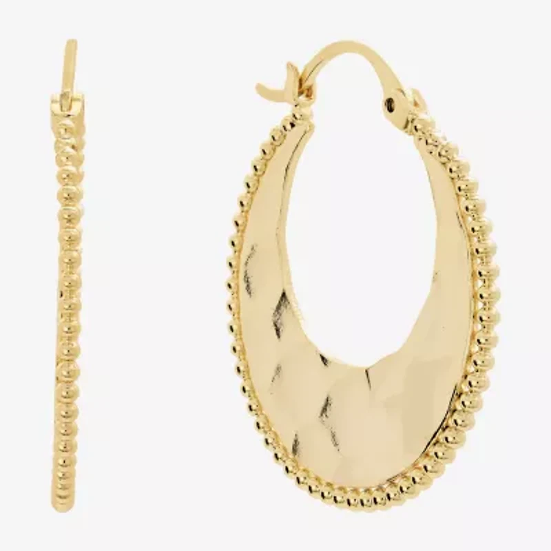 Silver Reflections Hammered Womens 14K Gold Over Brass 31.4mm Hoop Earrings