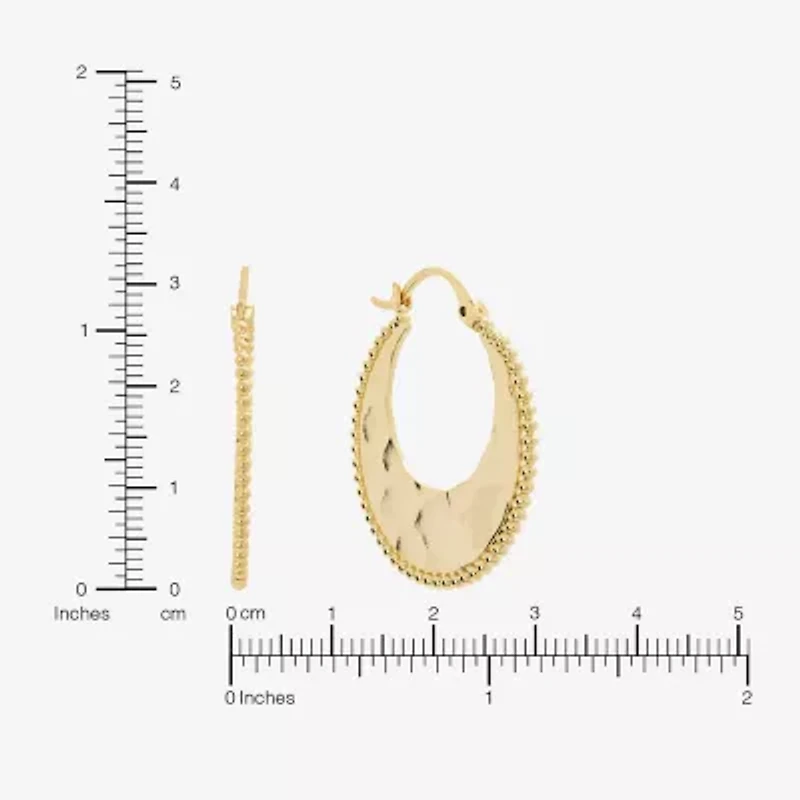 Silver Reflections Hammered Womens 14K Gold Over Brass 31.4mm Hoop Earrings