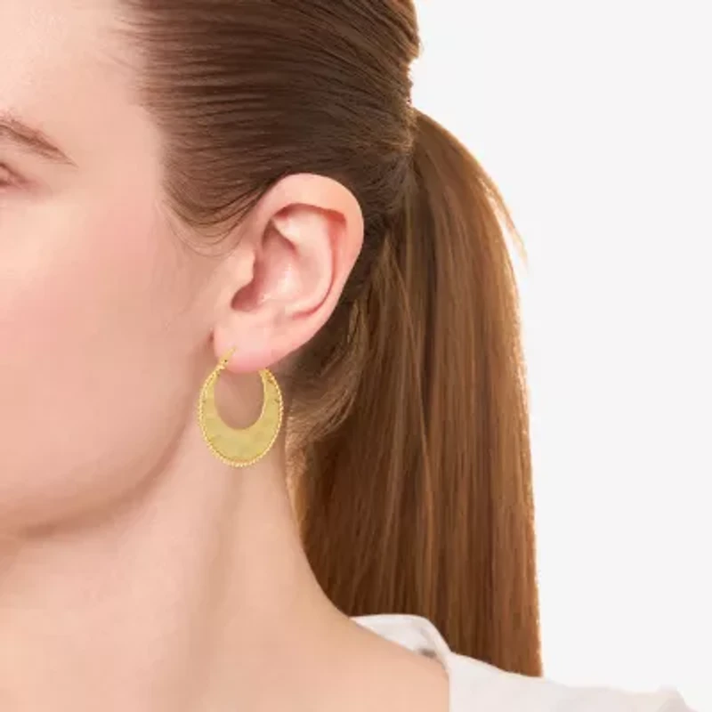 Silver Reflections Hammered Womens 14K Gold Over Brass 31.4mm Hoop Earrings