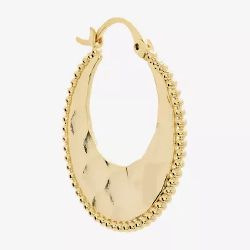 Silver Reflections Hammered Womens 14K Gold Over Brass 31.4mm Hoop Earrings