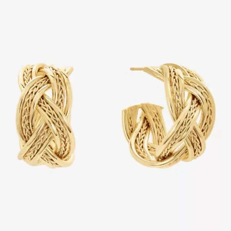 Silver Reflections Braided Womens 14K Gold Over Brass 25.6mm Hoop Earrings