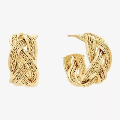 Silver Reflections Braided Womens 14K Gold Over Brass 25.6mm Hoop Earrings