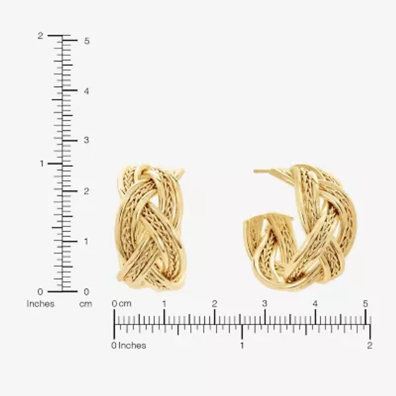 Silver Reflections Braided Womens 14K Gold Over Brass 25.6mm Hoop Earrings