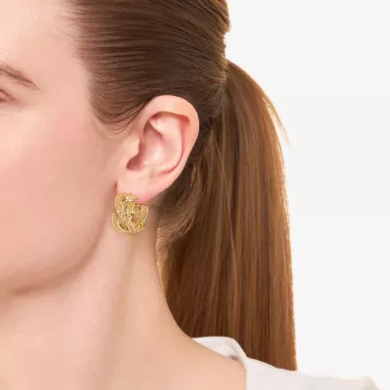 Silver Reflections Braided Womens 14K Gold Over Brass 25.6mm Hoop Earrings