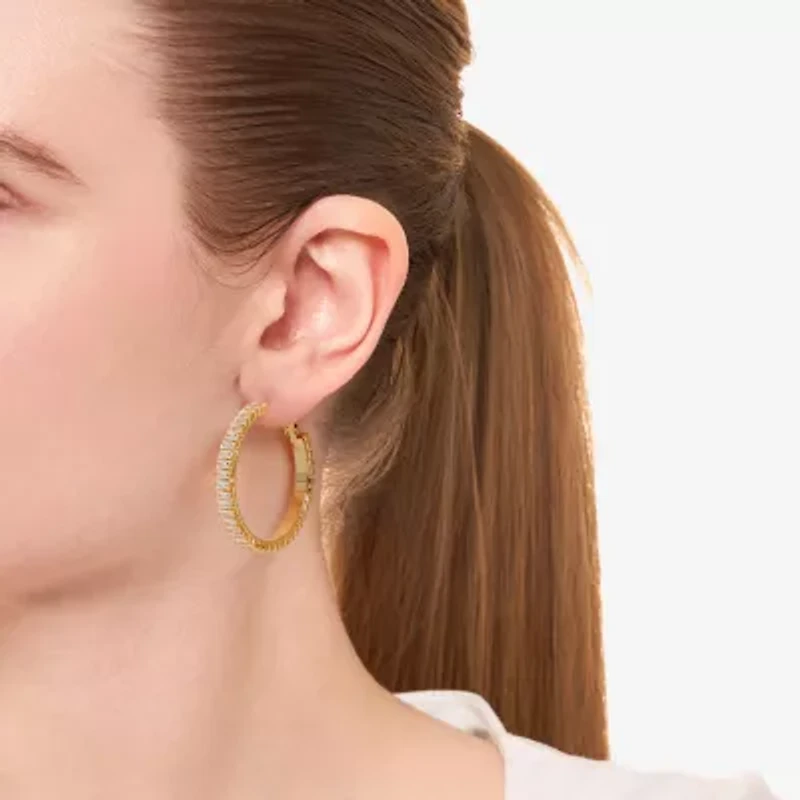 Sparkle Allure Womens Crystal 14K Gold Over Brass 39.6mm Hoop Earrings