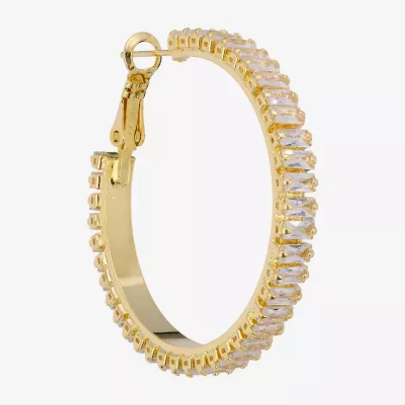 Sparkle Allure Womens Crystal 14K Gold Over Brass 39.6mm Hoop Earrings