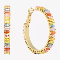 Sparkle Allure Womens Multi Color Crystal 14K Gold Over Brass 39.6mm Hoop Earrings
