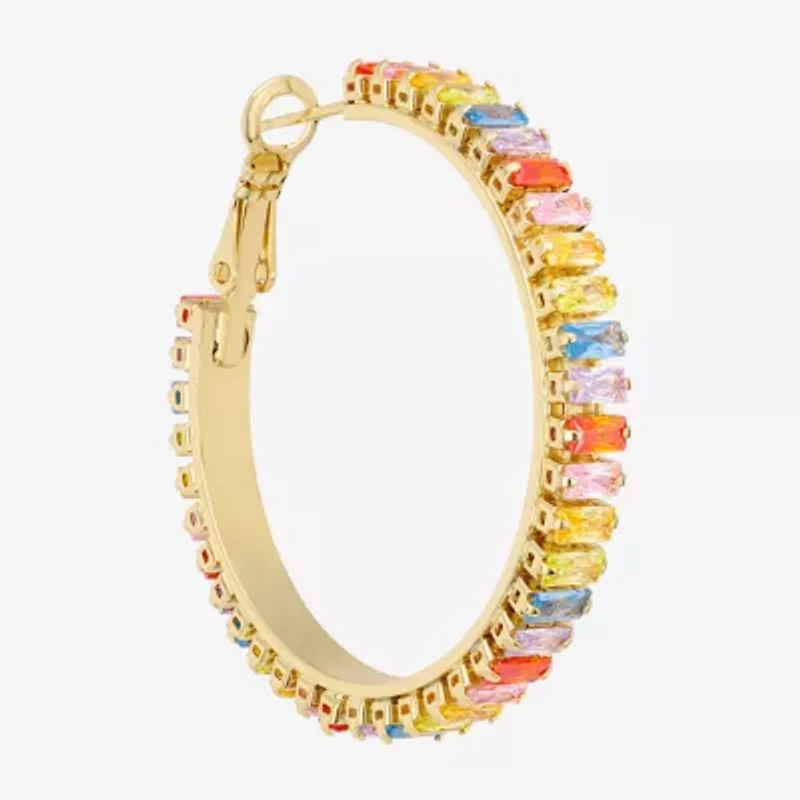 Sparkle Allure Womens Multi Color Crystal 14K Gold Over Brass 39.6mm Hoop Earrings