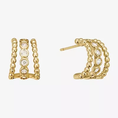 Sparkle Allure Triple Womens Cubic Zirconia 14K Gold Over Brass 12.4mm Hoop Earrings