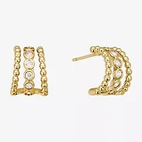 Sparkle Allure Triple Womens Cubic Zirconia 14K Gold Over Brass 12.4mm Hoop Earrings