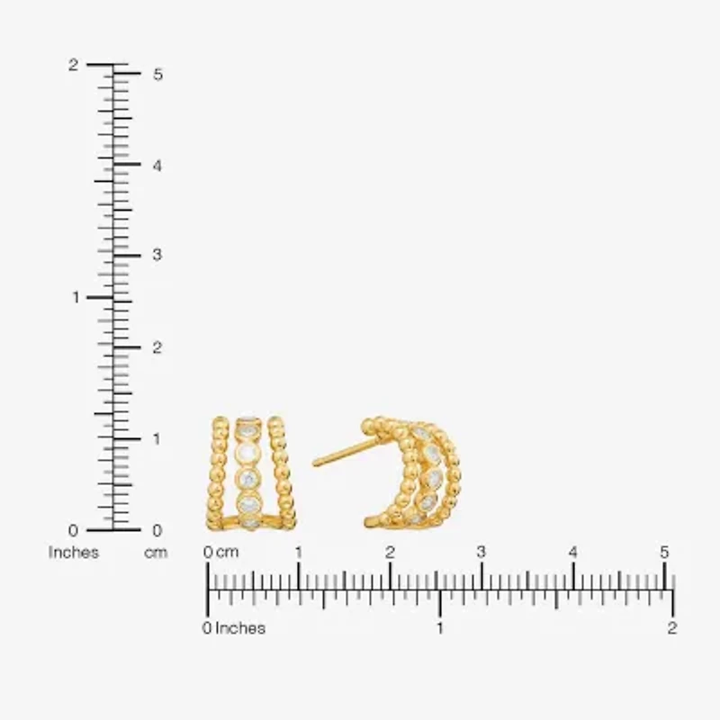 Sparkle Allure Triple Womens Cubic Zirconia 14K Gold Over Brass 12.4mm Hoop Earrings