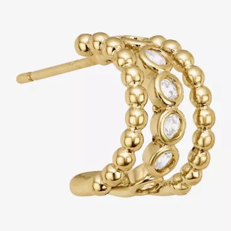 Sparkle Allure Triple Womens Cubic Zirconia 14K Gold Over Brass 12.4mm Hoop Earrings