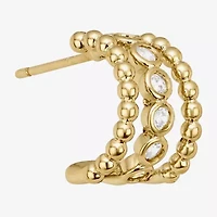 Sparkle Allure Triple Womens Cubic Zirconia 14K Gold Over Brass 12.4mm Hoop Earrings