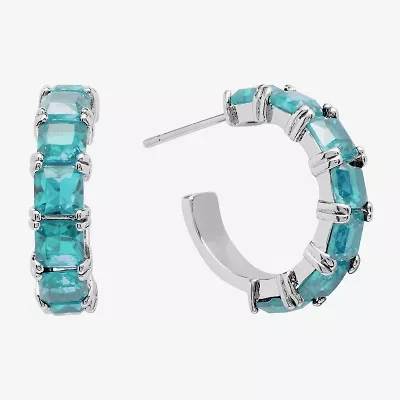 Sparkle Allure Womens Blue Crystal 18.2mm Hoop Earrings