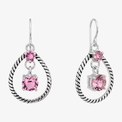 Sparkle Allure Womens Pink Crystal Pure Silver Over Brass Drop Earrings