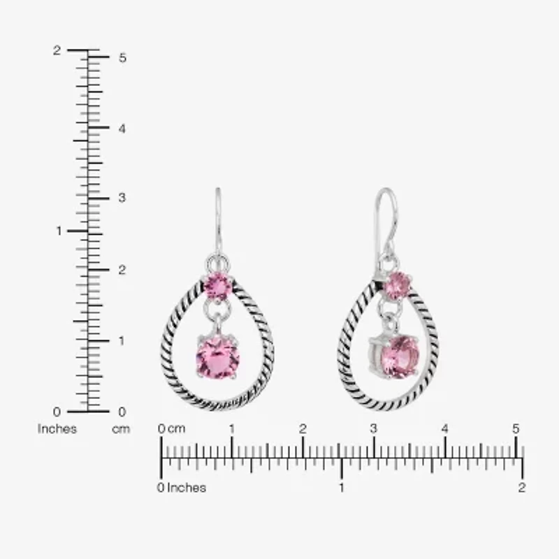 Sparkle Allure Womens Pink Crystal Pure Silver Over Brass Drop Earrings