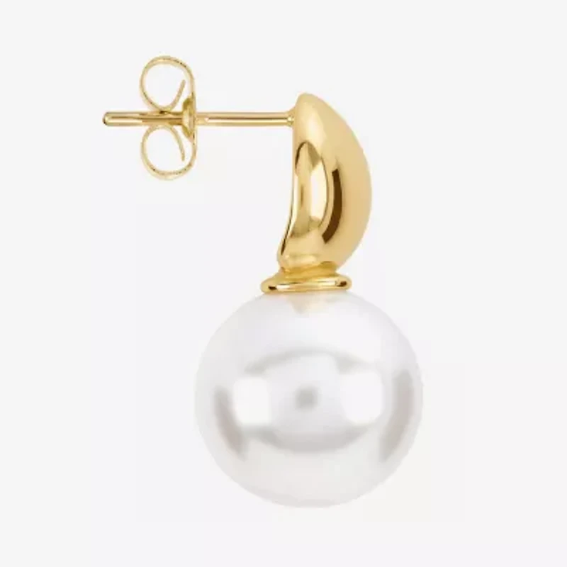 Sparkle Allure Womens White Simulated Pearl 14K Gold Over Brass Drop Earrings