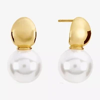 Sparkle Allure Womens White Simulated Pearl 14K Gold Over Brass Drop Earrings