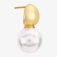 Sparkle Allure Womens White Simulated Pearl 14K Gold Over Brass Drop Earrings