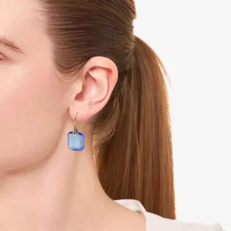 Sparkle Allure Womens Blue Glass 14K Gold Over Brass Drop Earrings