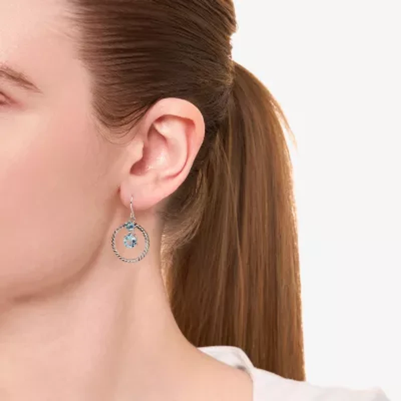 Sparkle Allure Womens Blue Crystal Pure Silver Over Brass Circle Drop Earrings