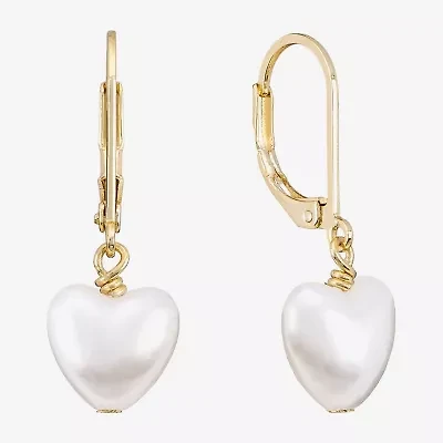 Sparkle Allure Womens White Simulated Pearl 14K Gold Over Brass Heart Drop Earrings