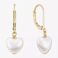 Sparkle Allure Womens White Simulated Pearl 14K Gold Over Brass Heart Drop Earrings