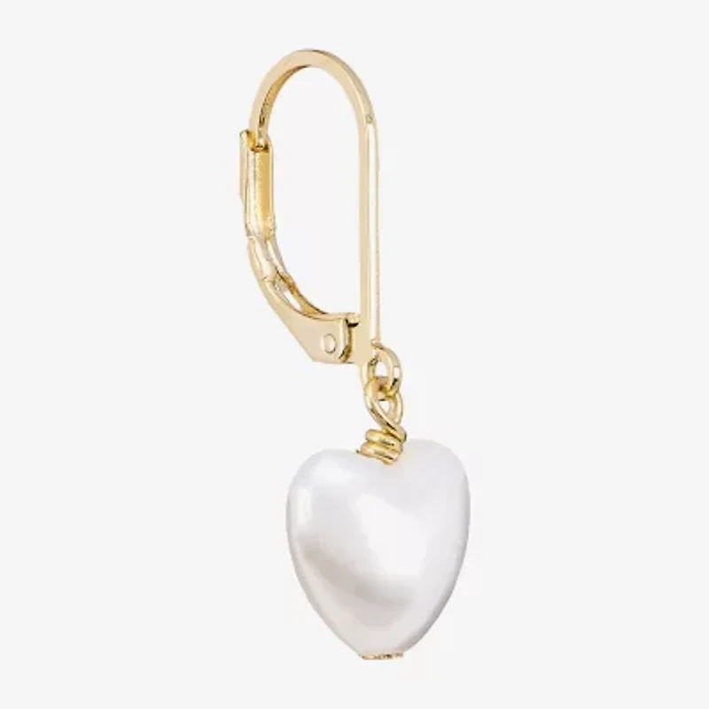 Sparkle Allure Womens White Simulated Pearl 14K Gold Over Brass Heart Drop Earrings