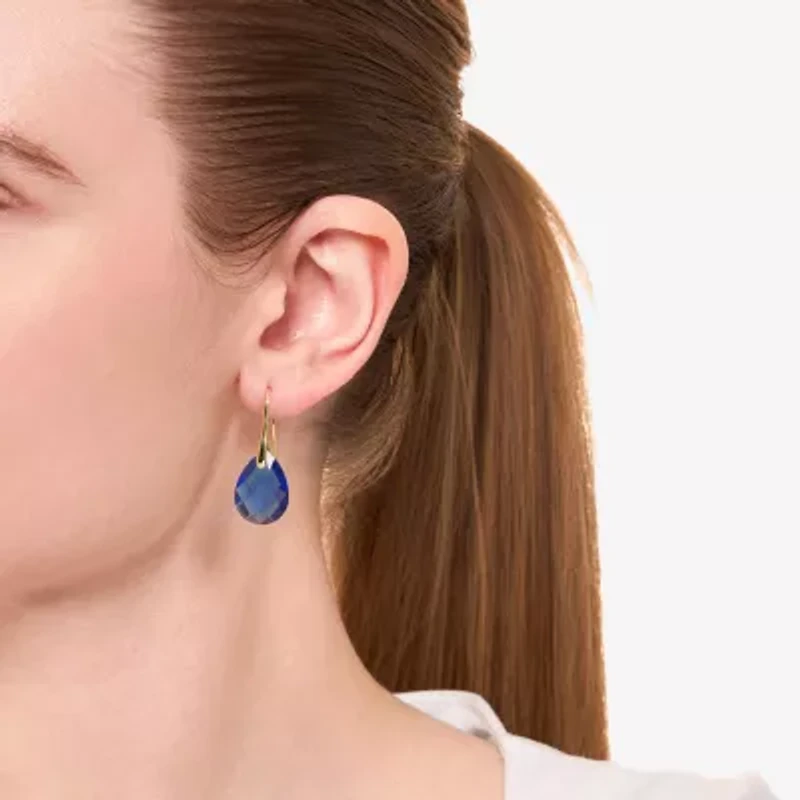 Sparkle Allure Womens Blue Crystal 14K Gold Over Brass Drop Earrings