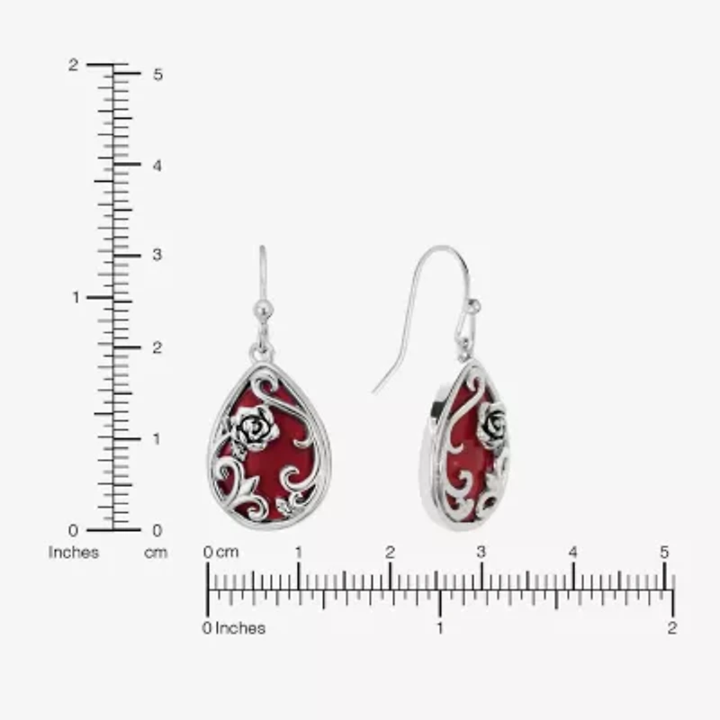 Sparkle Allure Filigree Womens Red Howlite Pure Silver Over Brass Drop Earrings