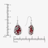 Sparkle Allure Filigree Womens Red Howlite Pure Silver Over Brass Drop Earrings