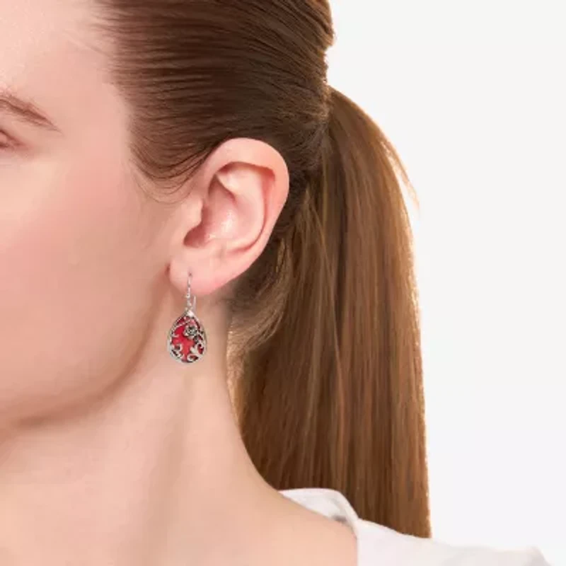 Sparkle Allure Filigree Womens Red Howlite Pure Silver Over Brass Drop Earrings