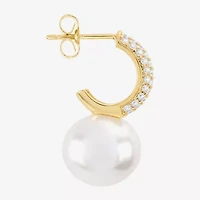 Sparkle Allure Womens Cubic Zirconia Simulated Pearl 14K Gold Over Brass 22mm Hoop Earrings