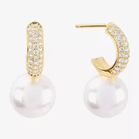 Sparkle Allure Womens Cubic Zirconia Simulated Pearl 14K Gold Over Brass 22mm Hoop Earrings