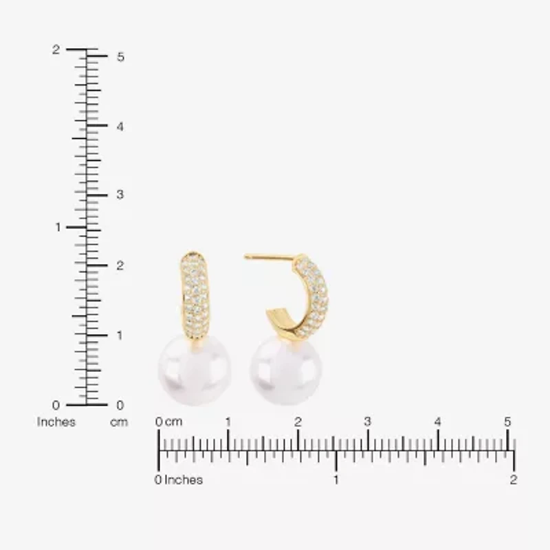 Sparkle Allure Womens Cubic Zirconia Simulated Pearl 14K Gold Over Brass 22mm Hoop Earrings