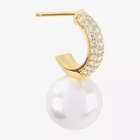 Sparkle Allure Womens Cubic Zirconia Simulated Pearl 14K Gold Over Brass 22mm Hoop Earrings