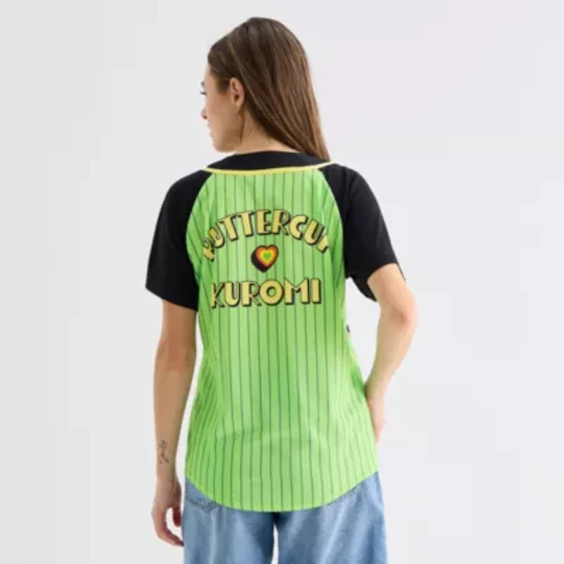 Hk X Ppg Baseball Jeresey Womens Juniors V Neck Short Sleeve Hello Kitty Powerpuff Girls Jersey