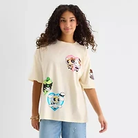 Hk X Ppg Oversized Tee Womens Juniors Crew Neck Short Sleeve Hello Kitty Powerpuff Girls Graphic T-Shirt