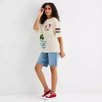 Hk X Ppg Oversized Tee Womens Juniors Crew Neck Short Sleeve Hello Kitty Powerpuff Girls Graphic T-Shirt