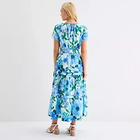 Be by CHETTA B Womens Short Sleeve Floral Maxi Dress