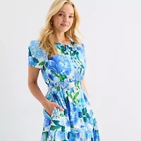 Be by CHETTA B Womens Short Sleeve Floral Maxi Dress