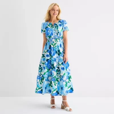 Be by CHETTA B Womens Short Sleeve Floral Maxi Dress