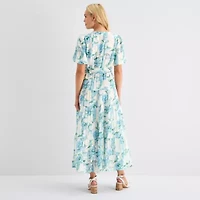 MSK Womens Short Sleeve Floral Maxi Dress