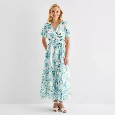 MSK Womens Short Sleeve Floral Maxi Dress
