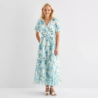 MSK Womens Short Sleeve Floral Maxi Dress