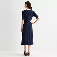 MSK Womens Short Sleeve Midi Fit + Flare Dress