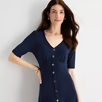 MSK Womens Short Sleeve Midi Fit + Flare Dress