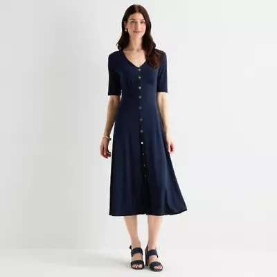 MSK Womens Short Sleeve Midi Fit + Flare Dress