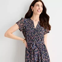 MSK Womens Short Sleeve Floral Fit + Flare Dress