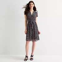MSK Womens Short Sleeve Floral Fit + Flare Dress